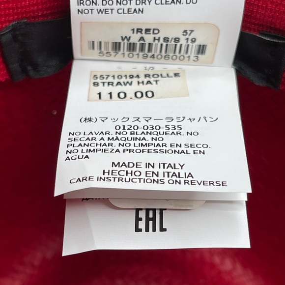 MAXMARA Weekend Rolle Red Straw Ribbon Hat - Picture 16 of 16